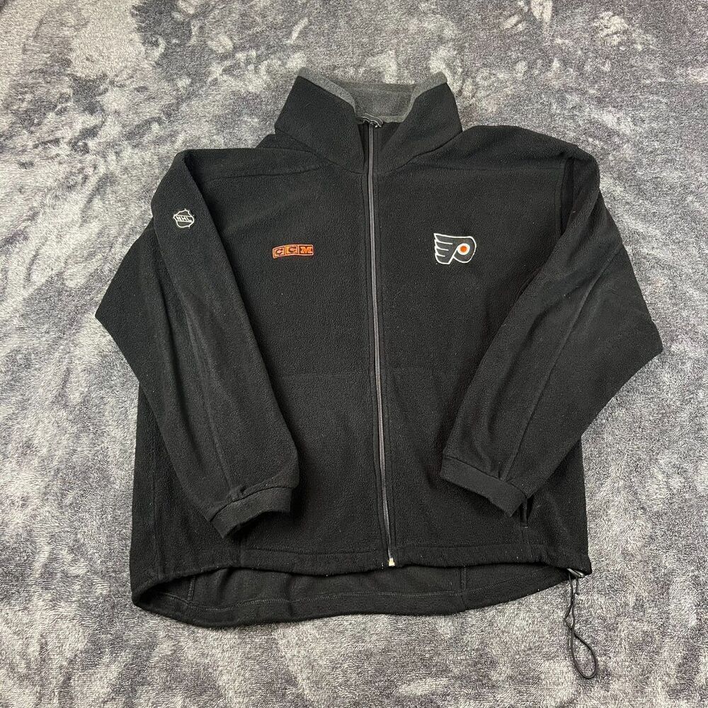 Vtg CCM Philadelphia Flyers NHL Full Zip Black Mock Neck Jacket Fleece M*